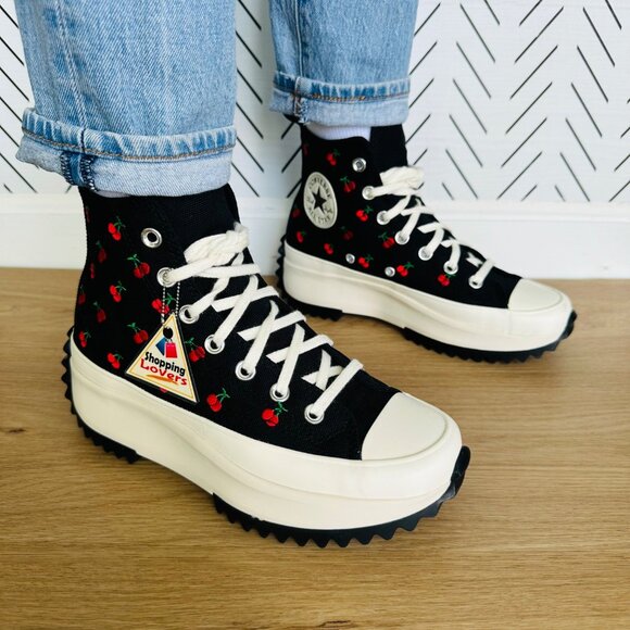 🍒Rare Converse Run Star Hike Hi Women Platform Shoes 6.5 Cherries Black A08113C - Picture 4 of 13